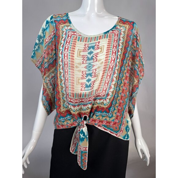 Live and Let Live Sheer Multicolored Tie-Front Top Size M 100% Polyester - Picture 1 of 16